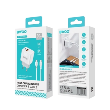 Sạc BWOO 2 cổng USB-A kèm cáp Type-C US CDA64VC 1